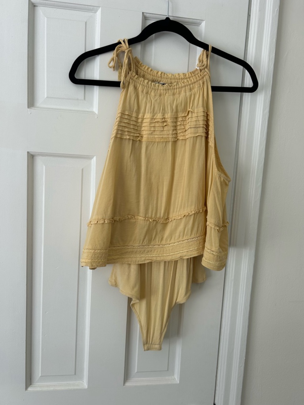 Free People Pale Yellow Tie-Shoulder Halter Bodysuit